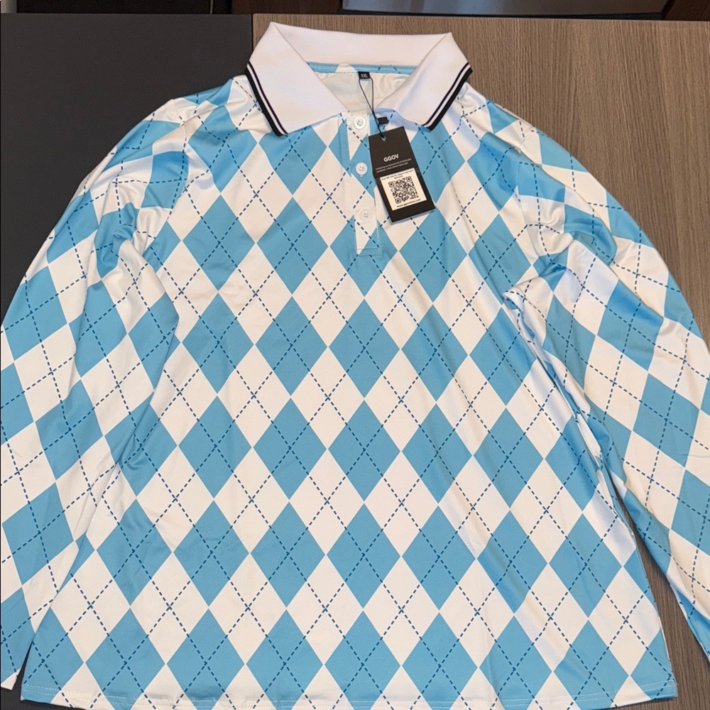 Blue and White Argyle Polo Shirt